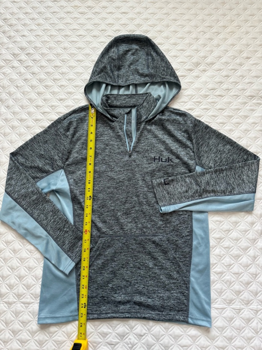 Huk Coldfront Icon X Long Sleeve Hoodie Baltic Sea Heather Fishing Size S - Picture 3 of 16